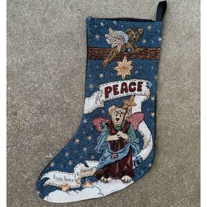 Vintage 90s Boyd's Bears & friends Peace tapestry Christmas stocking 18"